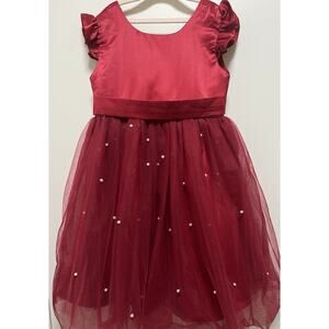 KaQinini Red Dress Girl Size 6 Satin and Tulle Bow In The Back